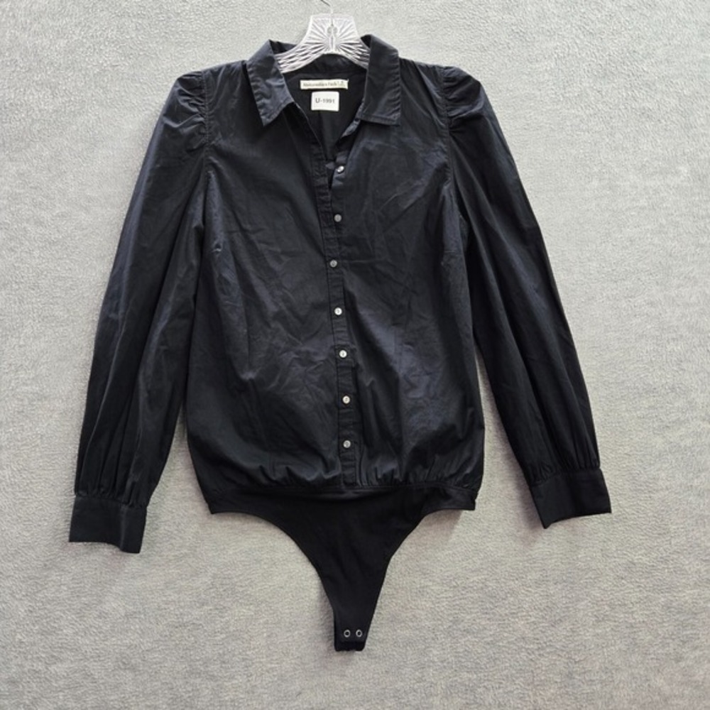 Abercrombie & Fitch Women Romper Medium Black Long Sleeve Button‎ Up Collar